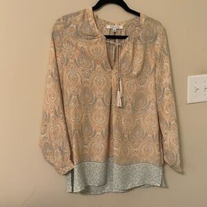 Rose & Olive pink blue paisley patterned long sleeve blouse size medium women’s